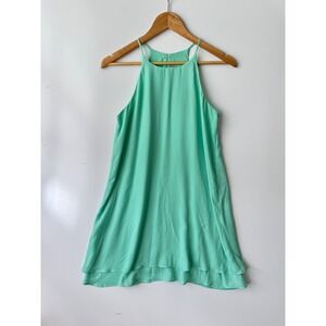 Pink Rose| Mint Green Halter Neck Sleeveless Casual Dress Flowy Layered Hem‎ S